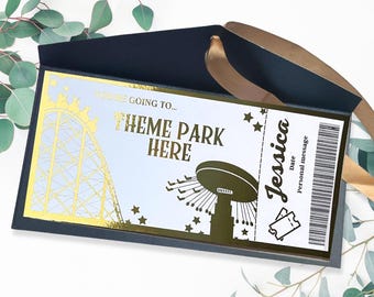 Personalized Gold Foil Theme Park Ticket: Custom Adventure