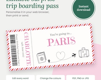 Editable Boarding Pass – Printable Travel Gift Ticket (Instant Download)