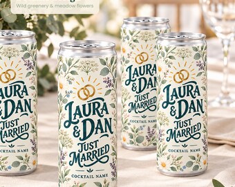 Personalised Wedding Cocktail Can Labels - Wedding Favours - Floral - Botanic - Autumnal - Christmas - Poinsettia - Cocktail Hour -Engaged