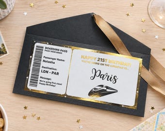 Euro train - ticket - boarding pass - birthday - paris -holiday - christmas -anniversary - girlfriend - wife - surprise - gold foil -shiny