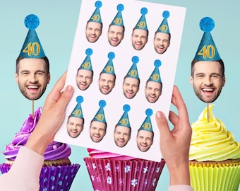 DIY gezicht foto cupcake toppers - taart - verjaardag - vriend - echtgenoot - 50e - 18e - 30e - gepersonaliseerd - 40e - 60e - 70e