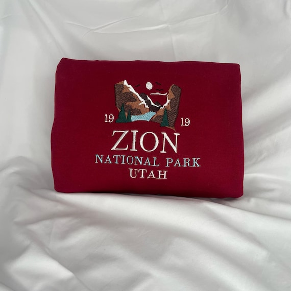 Custom Zion National Park Embroidered Crewneck Sweatshirt: Cotton Blend Christmas Sweatshirt
