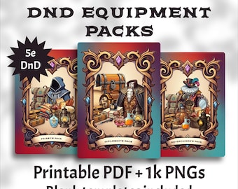 DnD 5e Equipment Packs – Printable Item Cards for Standard Gear