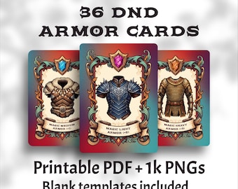 5e DnD Armor Cards – 36 Printable and Fillable Item Handouts