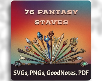 DnD Magical Staff Clipart – 76 Fantasy SVG and PNGs for Wizards