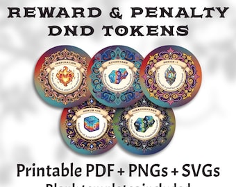 DnD Reward & Penalty Tokens – 33 Designs + Blank Templates