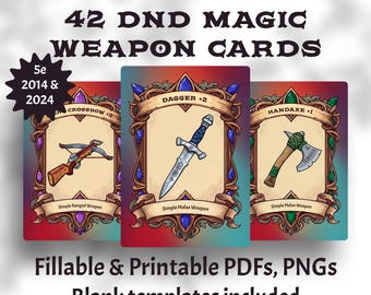 5e DnD Magic Weapon Cards | +1 +2 +3 Variants
