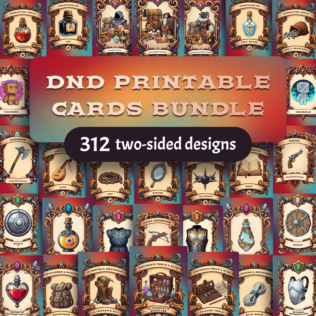 Dnd Printable Cards Bundle – 312 Two-sided Designs - Etsy