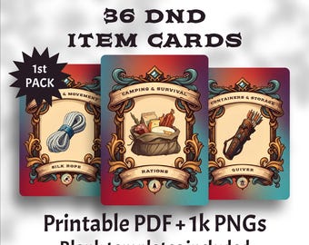 DnD 5e Adventuring Gear – 36 Printable Item Cards