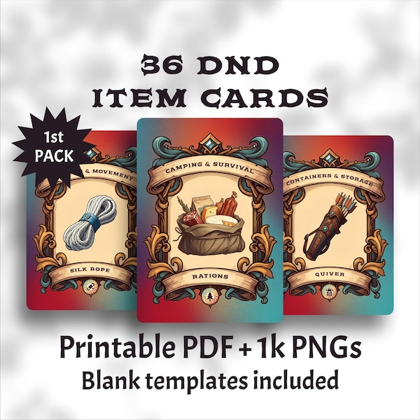 DnD 5e Adventuring Gear – 36 Printable Item Cards