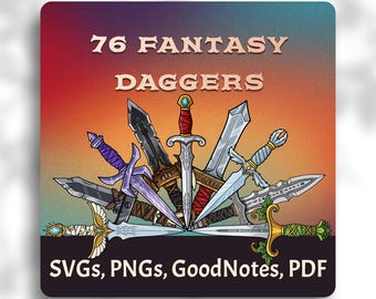 DnD Fantasy Dagger Clipart – 76 SVG & PNGs for TTRPGs, Digital Planners and GoodNotes