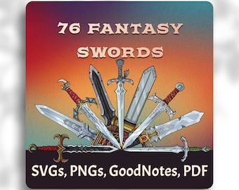 Fantasy Sword Clipart – 76 Weapon Icons for DnD, TTRPGs (SVG, PNG, GoodNotes)