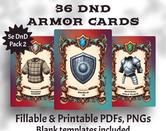 5e DnD Armor Cards - Printable Pack 2
