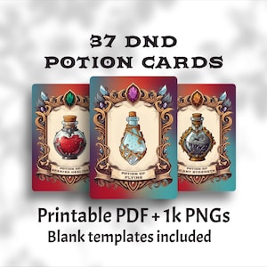 37 D&D Trankkarten | Klassische Zauberhafte Artikel | Kampagne Handouts | Druckbare PDF + Transparente PNG Karten | Tabletop Rollenspiel Requisiten