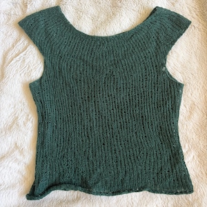 Handmade Knit Dark Green Mohair and Silk Boat Neck Crop Top