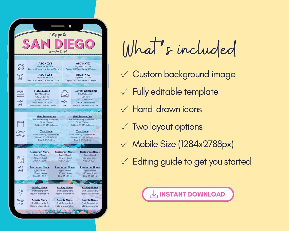 Travel Itinerary Template San Diego Trip Edit in Canva Travel Planner
