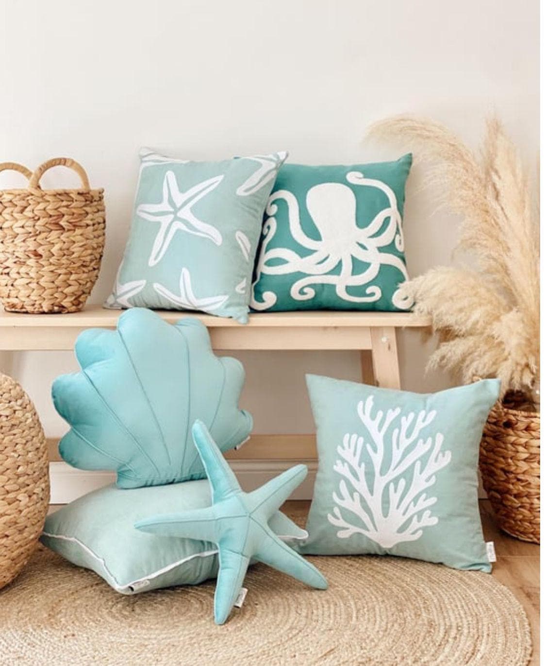 Coastal Themed Decorative Throw Pillows - Sea Shell & Sea Star Design ...