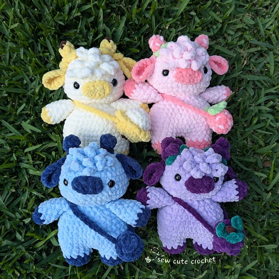 Crochet Highland Cow Plushie - Fruit themed handmade plush stuffed animal