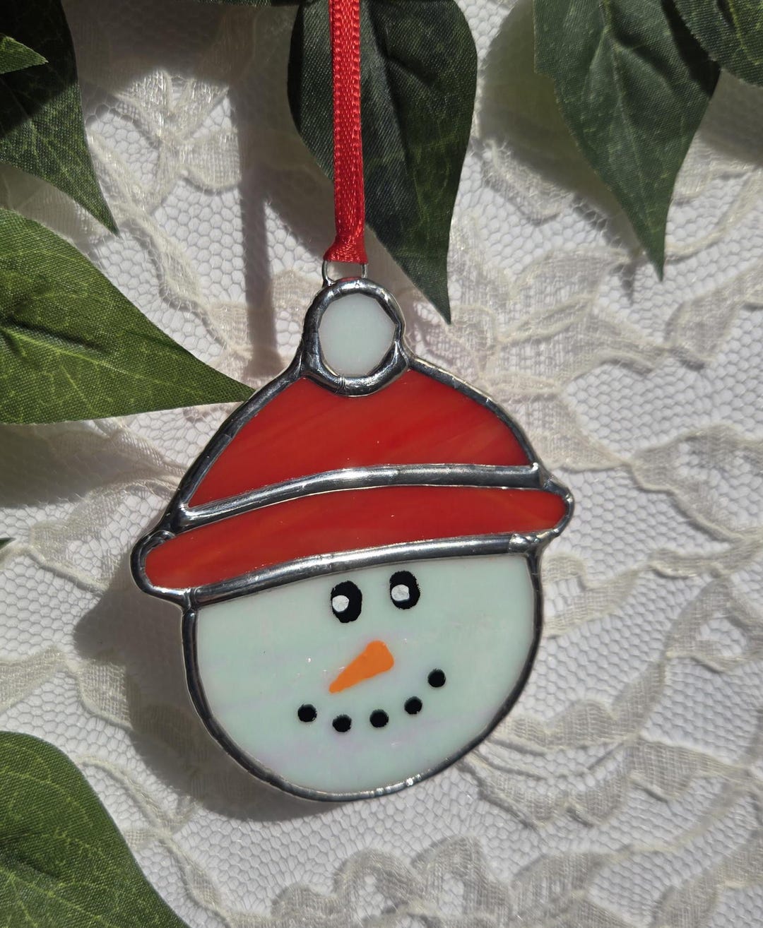 Handmade Iridescent Stained Glass Snowman Christmas Tree Ornament - Etsy