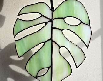 Stained Glass Green Monstera Leaf Suncatcher