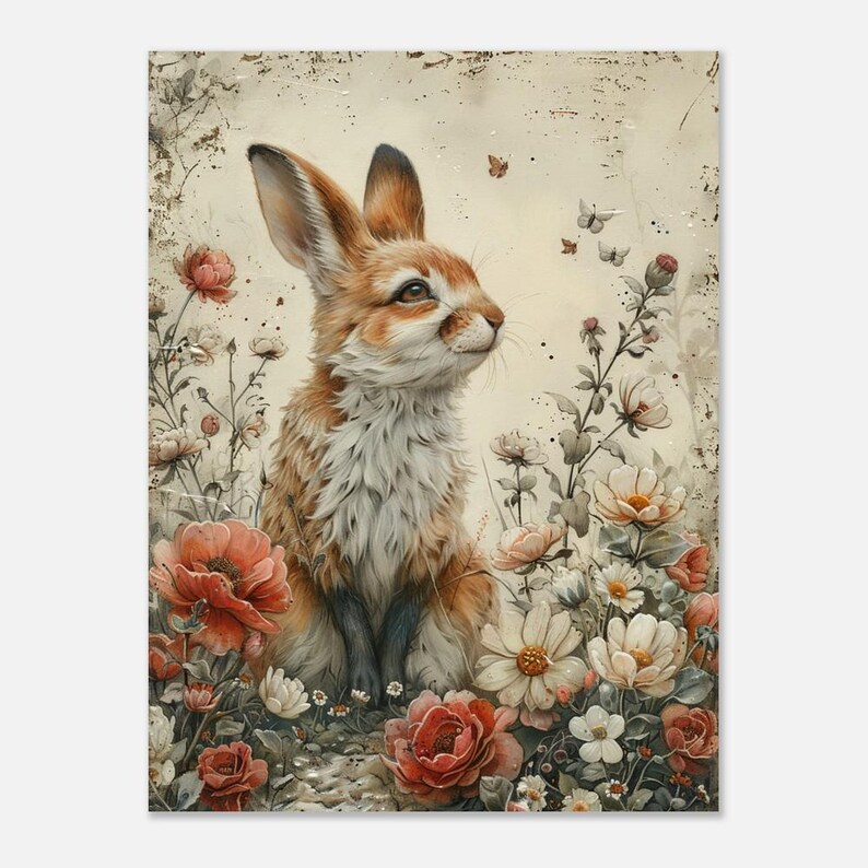 Charming Rabbit Art Print in Floral Garden - Etsy