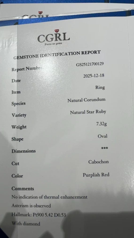 Certification Vintage Burmese Star Ruby Ring 5.42… - image 8