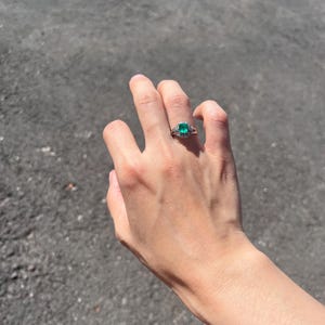Vintage natural emerald and diamonds with platinum ring , wedding ring, gift