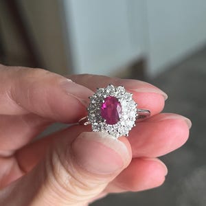 Vintage Burmese Ruby Diamond  Ring 1.03ct Ruby 1.00ct Diamonds Platinum .Certified unique Ring US 5.7 gift for her engagement ring,birthston