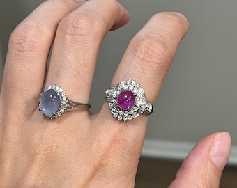 Vintage Birmese robijnring in platina met diamanten halo – 2,23 kt natuurlijke robijn statement ring/natuurlijke robijn \ uniek/cadeau voor haar/geboortesteen