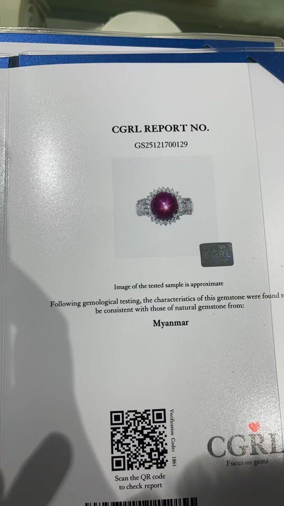 Certification Vintage Burmese Star Ruby Ring 5.42… - image 7