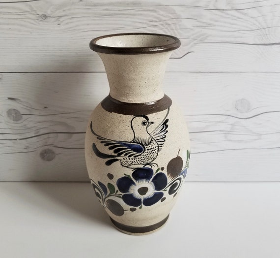 Vintage Tonala Style 8 Tall Painted Bird Vase Pottery Etsy