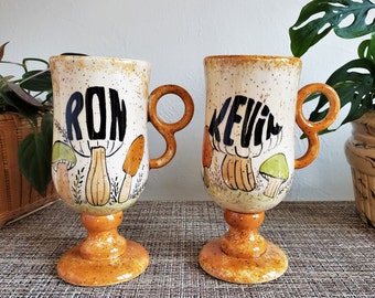 Vintage Pair of Pottery Mushroom Pedestal Mugs