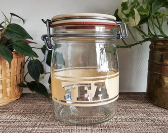 Vintage TEA Glass Storage Jar, Tea Storage Canister