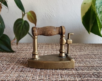 Vintage Miniature Brass Iron with Wooden Handle Paperweight