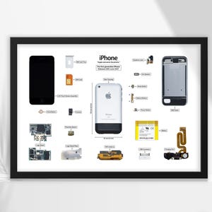 Download iPhone 1 Teardown Template, Framed iPhone, iPhone Wall Art, iPhone Frame Art, Dissasembled, iPhone 1 Art Frame, iPhone 3G,4,5,6,7,X