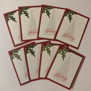 Juego de 8 tarjetas de felicitación navideñas. Tamaño A2, 4,25” x 5,5”.