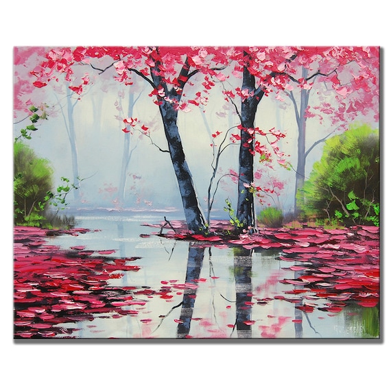 ピンクの木々 絵画 木々 風景画 グラハム・ガーケンによるオリジナル