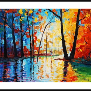Oriiginal oil painting Palette Knife Trees Painting Wall decor by listed artist G.Gercken