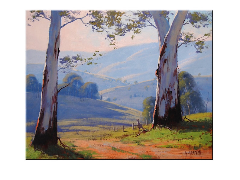 GUM TREES PAINTING Australian Artwork Tree Landscape Kangaroo by G.gercken Etsy Australia