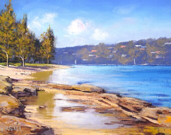 Sydney Harbour  Beach , Rocky shore Sydney original oil painting by listed Australian artist  Graham Gercken