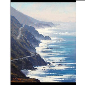 ORYGINALNY OBRAZ OLEJNY Malarstwo plażowe Big Sur Kalifornia Obrazy pejzaży morskich