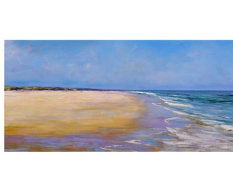 BEACH Painting, panoramic beach, coastline on canvas, Original oil painting, beach decor,