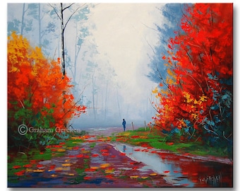 LARGE OIL PAINTING Autumn landscape Trees Painting impressionism by Graham Gercken