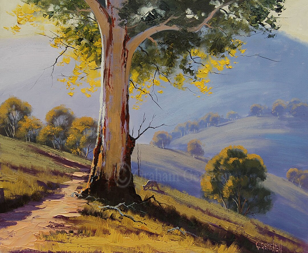GUM TREES PAINTING Australian Artwork Kangaroo Trees Landscape