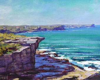 Beach print , painting prints, coastal prints, sydney , rocky shore,  turquoise ocean downloadable prints from my Original Oil Painting