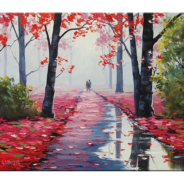 Prisbelönt konstnärsträdmålningar Rosa väggkonst Landskap av G.Gercken