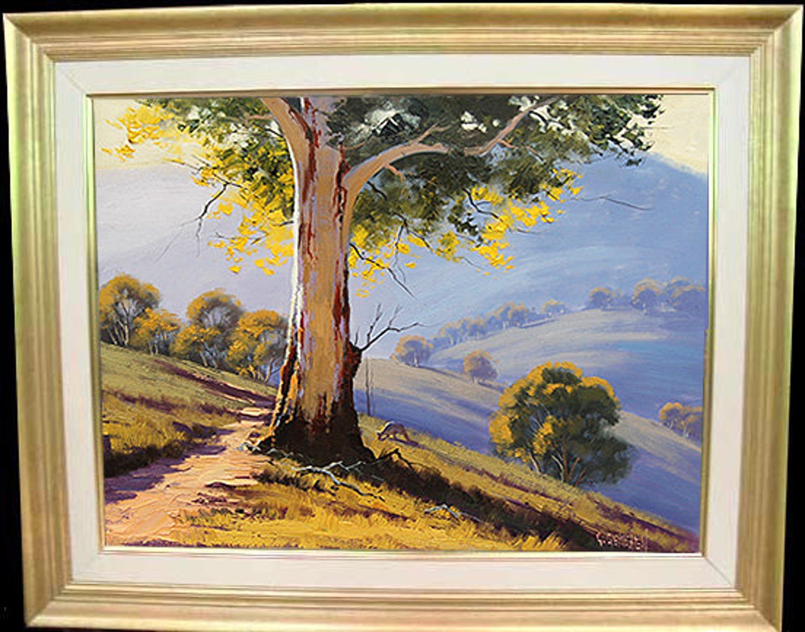 GUM TREES PAINTING Australian Artwork Kangaroo Trees Landscape Traditional Painting by G.gercken