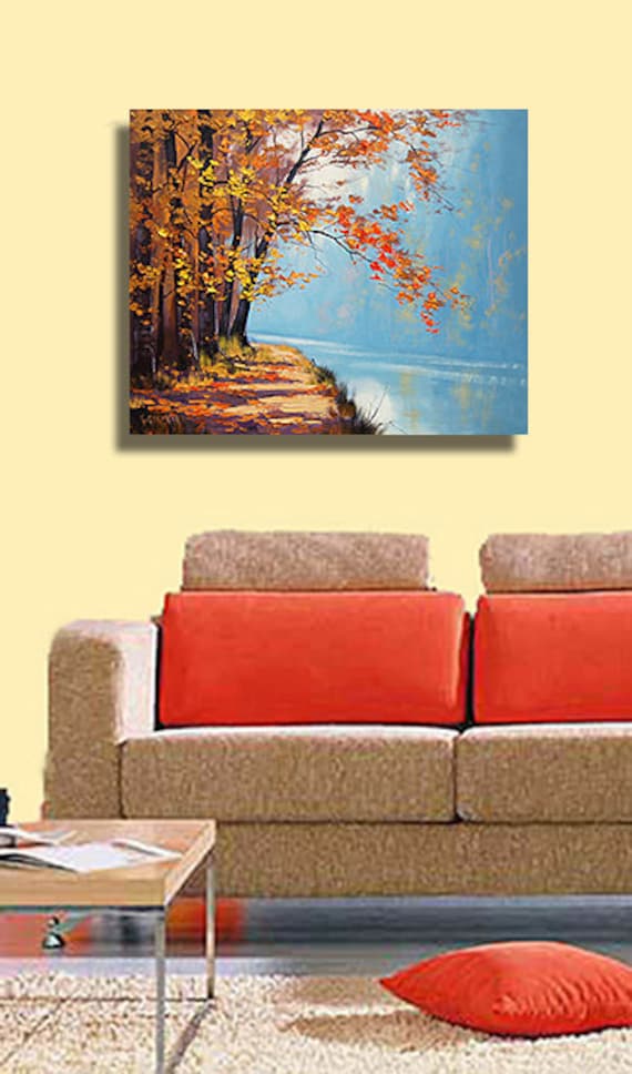 湖 油絵 秋 美術 伝統的な風景 グラハム・ガーケン - Etsy 日本