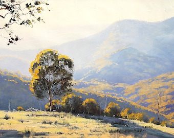 GRANDE paesaggio pittura elencati artista originale pittura a olio alberi di gomma da Graham Gercken