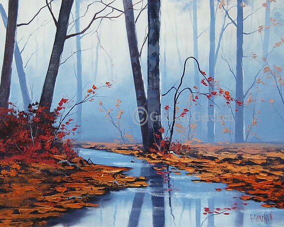 Fall Painting Autumn Artwork Oil On Canvas River Fine Art Etsy